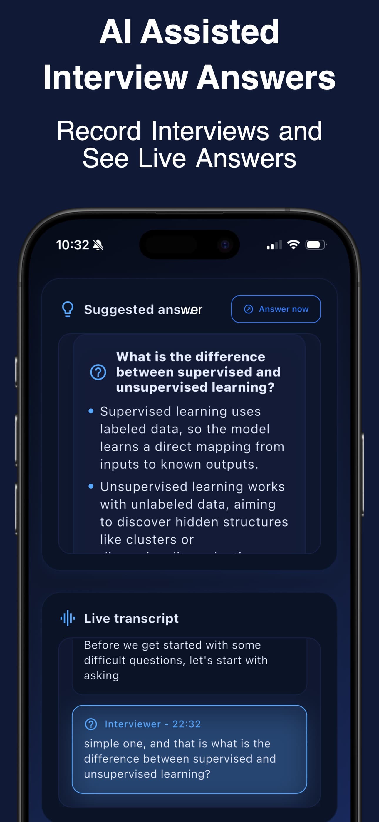 InterYue iPhone screenshot showing a mock interview or guided practice flow.